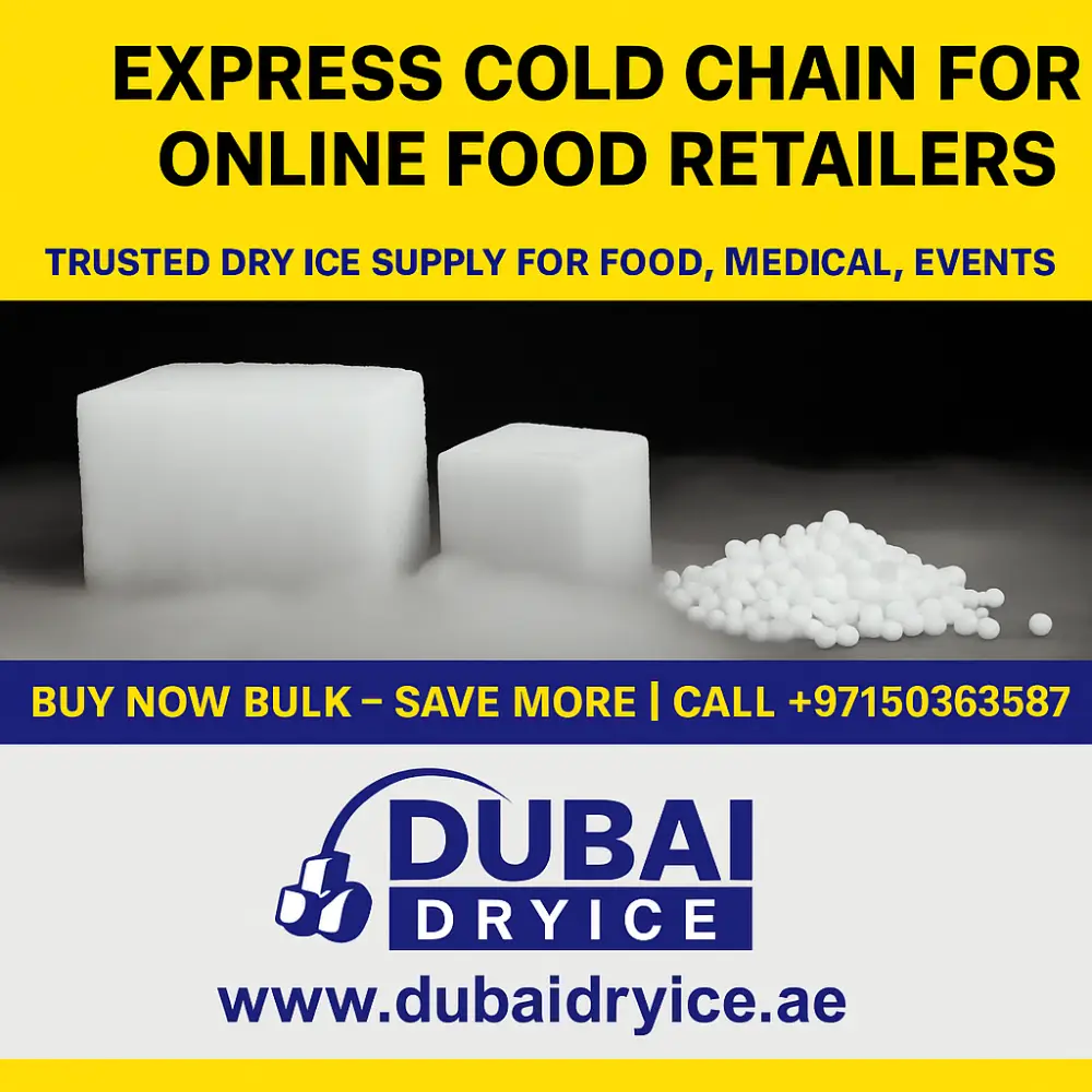 Get same-day dry ice delivery in Dubai & UAE. Reliable supply for food retailers. Call +971503636587.