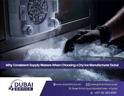 Dry ice manufacturer Dubai producing fresh dry ice pellets directly from a CO₂ production machine at Dubai Dry Ice facility