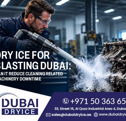 Technician dry ice blasting industrial engine machinery in Dubai workshop