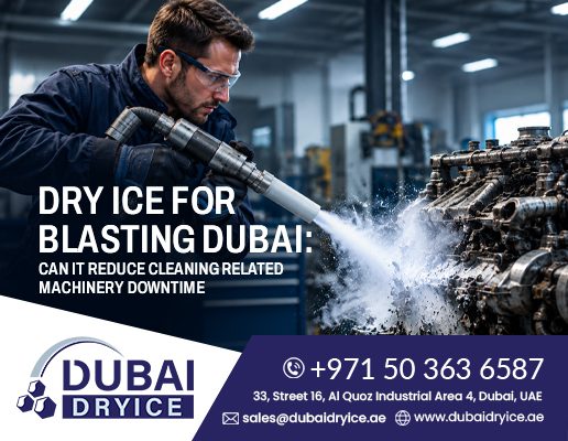 Technician dry ice blasting industrial engine machinery in Dubai workshop