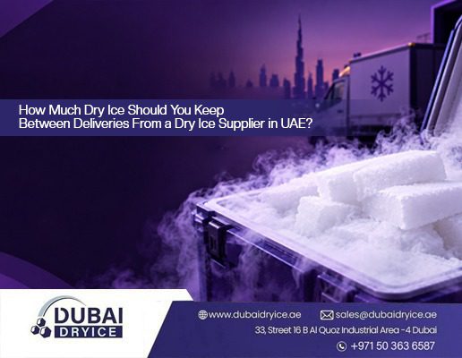 Dry ice blocks in insulated container with delivery van, dry ice supplier in UAE