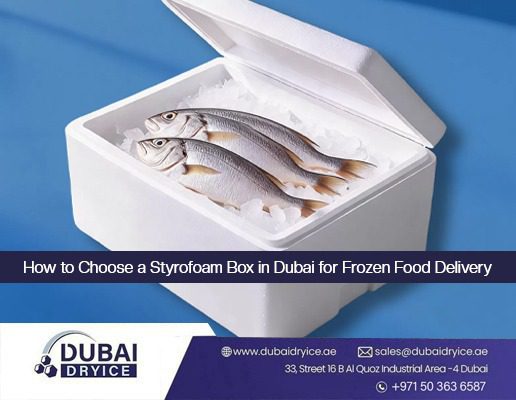 Styrofoam box in Dubai for frozen food delivery with fresh fish packed in ice