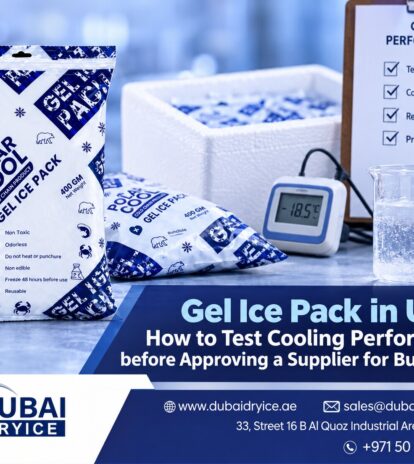 Gel ice pack in UAE with cooling performance test setup, insulated box and temperature logger by Dubai Dry Ice